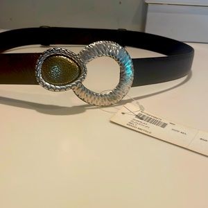 Chico’s brown leather belt silver clasp with gold detailing